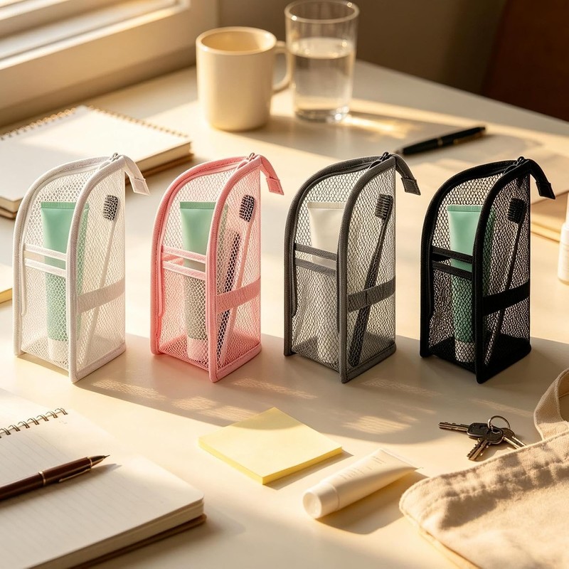 Self Standing Travel Toiletry Pouch 4 Pieces Portable Standing Mesh
