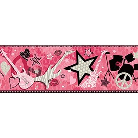 Chesapeake BBC94003B Blondie Rock Star Toss Wallpaper Border, Pink