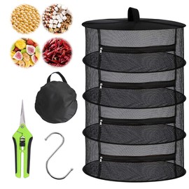 Kinfezlon Herb Drying Net, 4-Layer Herb Dryer Hanging, Drying Net with Loppers and Hooks, Zip, Foldable Drying Net, Grow, for Herbs, Plants, Spices, Clothes