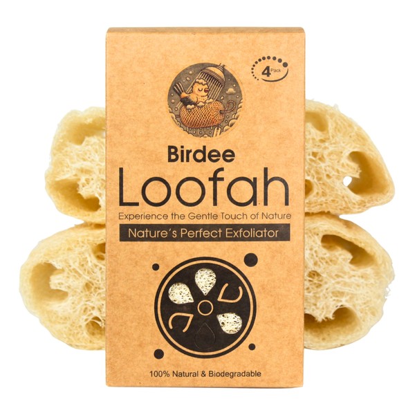 Birdee 100% Plant-Based Loofah Body Wash Sponge - Natural Luffa
