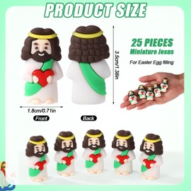 25pcs Miniature Jesus Statue with Red Heart, PVC Material Mini Easter Figures Toy Decor Tiny Small Valentine's Day Little Jesus for Easter Day Party Valentine's Day Favor Gift and Decor (Green)