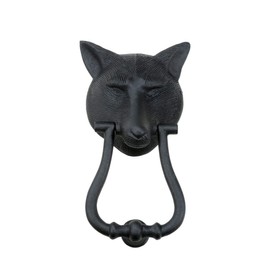 Black Cast Iron Fox Head Style Front Door Knocker 8.5" H Ornate Entry Door Loud Metal Knockers for Animal Lovers Rust Resistant Finish Includes Mounting Hardware Renovators Supply Manufacturing