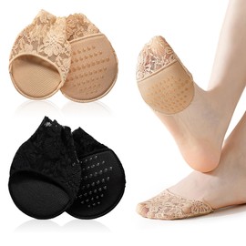 Wefaly Bunion Pads Forefoot 2 Pairs, Forefoot Pads, Breathable Toe Socks, Non-Slip Pads, Shoes, Invisible Socks for Heels, Women's Ballet Heels, Wedding Shoes (Beige & Black)