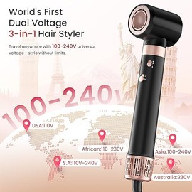 Dual Voltage 3 in 1 Hot Hair Styler – High-Speed Hair Dryer with Air Wrap for Women with Extra Long Barrel Air Styler, European Hair Tools Styling, Fast Drying and Quick Styling, Travel Case