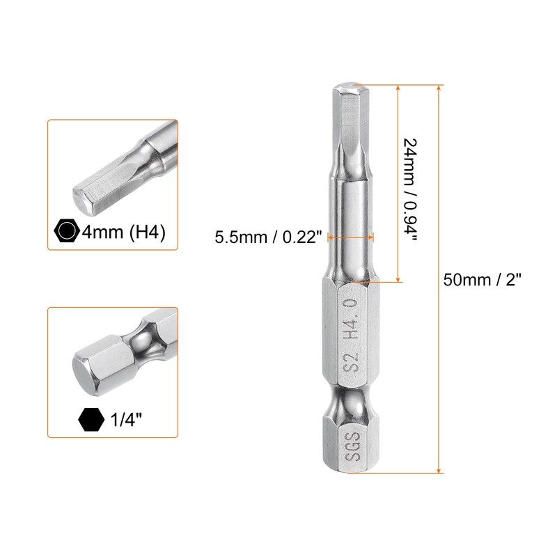 sourcing map 5pcs Hex Head Wrench Drill Bit 4mm (H4)