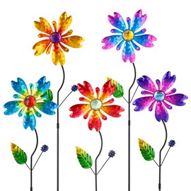 Venniy Garden Decor for Outside,5 Pcs Metal Flowers Garden Stakes Decorative Colorful Spring Yard Art Ornaments for Outdoor Lawn Porch Pathway