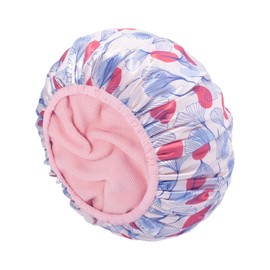 Auban Shower Cap, Shower Cap for Women Terry Cloth Lined EVA Exterior Reusable Double Layer Waterproof, Large Bath Hair Cap, Hotel Travel Essentials Accessories Cleaning Supplies (Flower)