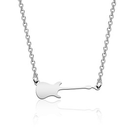 bobauna Music Gift Brushed Sideways Guitar Pendant Necklace Guitar Musical Instrument Jewelry Gift for Musician Guitarist Music Lover (Guitar Necklace)