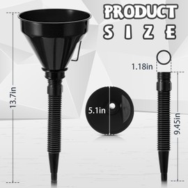 Baderke Wide Mouth Oil Funnel with Hose Gas Funnel for Cars Funnel with Flexible Spout Extension Funnels for Automotive Use Removable Mesh Filter for Car Fuel, Transmission Fluid, Oil Change (Black)