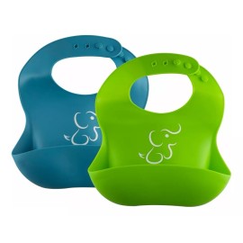 Papu Baby Set 2 Baberos Suaves De Silicón Para Bebé Color Azul Azul-Verde Talla Unitalla