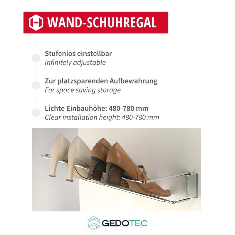 GedoTec® Shoe storage Shoe holder Width adjustable 460 - 750