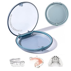 Caja de Retención de Ortodoncia, Protector Bucal y Almacenamiento de Dentaduras Postizas, Estuche para Dentaduras Postizas con Tapa, para el Hogar, Viajes y Oficina (Azul)