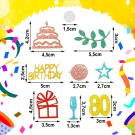 ParPix Pack of 100 Colourful 80th Birthday Decoration Confetti, Large 5.5 cm Confetti Decoration 80th Birthday Man Woman, Table Decoration 80th Birthday Confetti, Glitter Confetti 80th Birthday