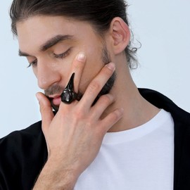 FaithHeart Crow Skull Finger Ring for Men Punk Gothic Raven Skull with Celtic Knot Symbol in Size 54-73 Viking Jewellery with Gift Box for Christmas Father's Day Birthday, Stainless Steel