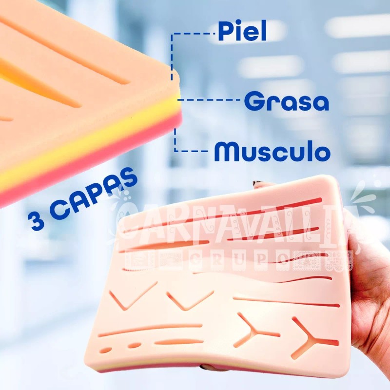 Grupo Carnavallia Simulador Piel 3capa Almohadilla Silicón Práctica Sutura Doc