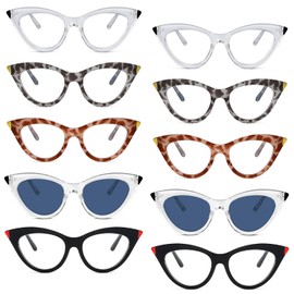 GUD 10 Pack Small Reading Glasses for Women Cat-eye Style With Spring Hinges(Include 2 Pairs Reading Sunglasses)+2.50