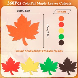360 Pieces Maple Leaves Cutouts Fall Leaf Paper Cut Outs Assorted Colors Fall Leaves Die Cuts for Autumn Thanksgiving Classroom Bulletin Board Decor, Autumn Crafts
