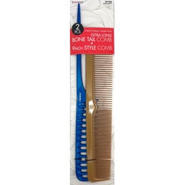 DONNA PREMIUM PEARL COMBO Extra Long Bone Tail, 9" Style COMBS Great for All Hair Type, Hair Styling Comb for Women, Men and Salon, Blue Beige Color