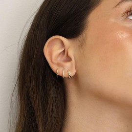 ZHESHY Gold Earrings Set Women's 3 Pairs 14K Gold-Plated Silver 925 Small Hoop Earrings Hanging Earrings with Zirconia Waterproof Hypoallergenic Golden Stud Multiple Piercings Jewellery for Women,