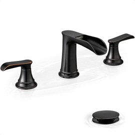 HOIGY Oil Rubbed Bronze Bathroom Sink Faucet, 8 Inch Widespread, 2 Handles, 3 Hole, Waterfall Design, Ceramic Valve Core, Lifetime Limited Warranty