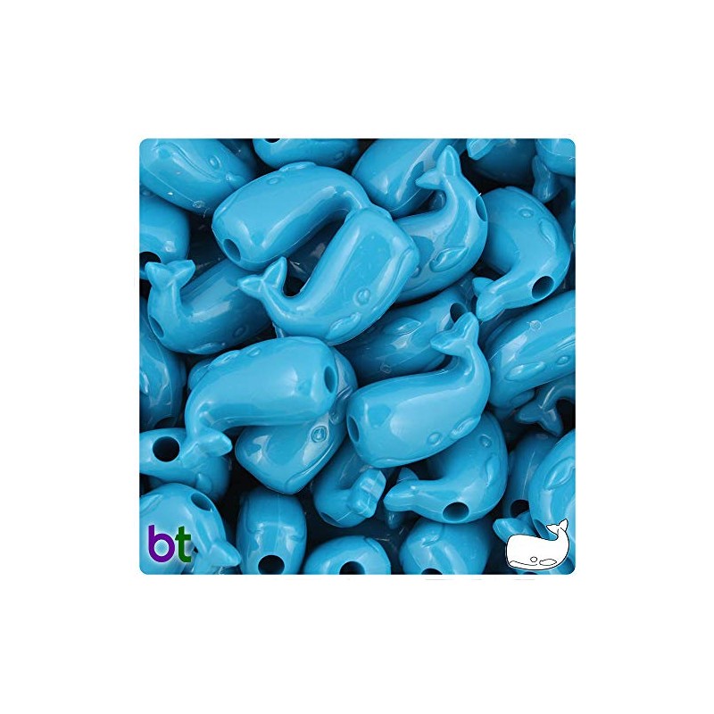 BeadTin Bright Turquoise Opaque 24mm Whale Pony Beads (24pcs)