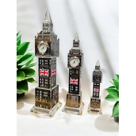 Crystal Big Ben With Clock London Soveniers Big Ben with Flag And Colourfull Light Englang Big Ben Clock Tower Decoration for Home, Office,3Colours Silver Black Rose Gold (Black, Medium)