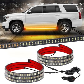 XRIDONSEN 2PCS 60 inch Amber Strobe Lights Strip 720 LED Running Board Lights Flashing Warning Hazard Safety Side Step Flexible Emergency Lights for Tow/Plow Trucks Construction Vehicles Pickup SUV
