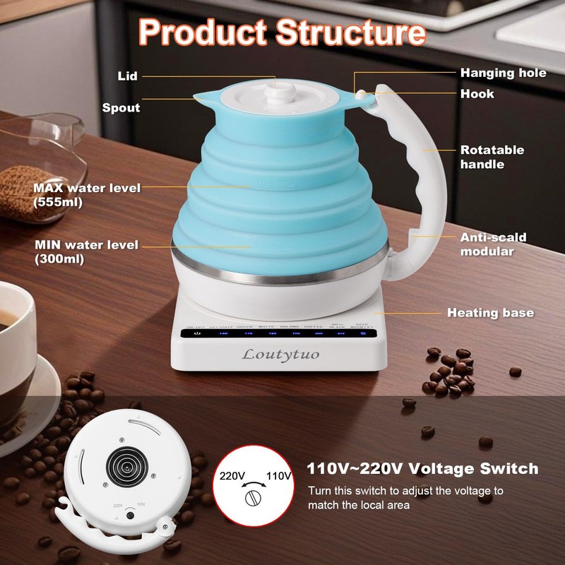 Ultrathin Food Grade Silicone Travel Foldable Electric Kettle Variable Temperature