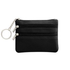 ChAusa Small Wallet Women's Leather Mini Purse Small Coin Purse Credit Card Purse Coin Purse Coin Bag with Three Compartments Business Card Key Case for Men and Women (Black), multicoloured
