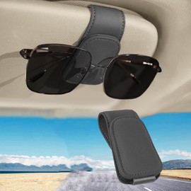 ZYSY Sunglasses Holder for Car Sun Visor, Magnetic Leather Eyeglass Hanger Clip for Car Sun Visor Universal Car Visor Accessories Magnetic Glasses Mount Holder, Ticket Card Clip (Grey)