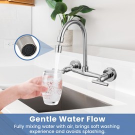 Airuida Chrome Polish Wall Mount Kitchen Sink Faucet Wall Mounted Kitchen Faucet 8 Inch Center Double Handles 360 Degree Swivel Spout Mixer Utility Laundry Restaurant Commercial Tap