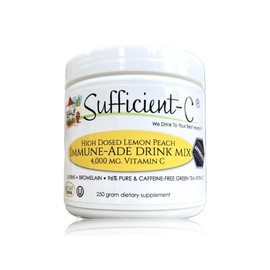 Sufficient-C High-Dosed 4000 mg. Vitamin C Lemon Peach Immune-Ade Drink Mix 250 gram Size - Refreshing with Generously Dosed L-lysine, Bromelain & 96% Pure, Caffeine-Free Green Tea Extract