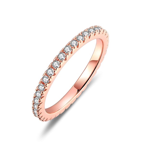 LAZLUVU Womens Eternity Wedding Stackable Rings Rose Gold Round Cubic