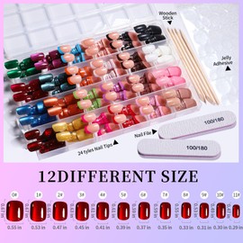 FANDAMEI Press on Nails Short, 24 Colors 576PCS Press on Nails for Women, Cat Eye Nails Short Round. Glossy Nails Press On French Tip, Natural Fit Lightweight for Christmas Nail Art