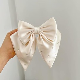 Satin Hair Clip with Rhinestones – Glamorous Crystal Hair Accessory for Women, Luxury Bridal, Wedding, Evening, Formal Hairstyles, Sparkling Decorative Clip for Special Events & Parties (Beige)