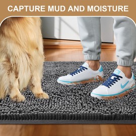 Amyracel Absorbent Dog Door Mat for Muddy Paws, 60" x 30" Non Slip Washable Door Mat Indoor Entrance, Quick Dry Chenille Pet Entry Rugs for Entryway Indoor, Grey