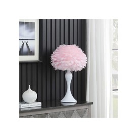 ORE International 18.25" in Soft Pink Feather Aquina Crisp White Contour Glam Table Lamp