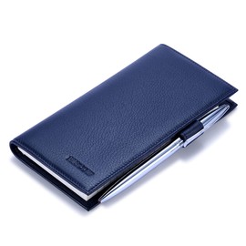 HISCOW Funda flexible de piel para chequera, con divisor, piel de becerro italiana, Azul, Una talla, Moderno