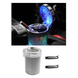 Dickno Car Ashtray with Blue LED Light, Smell Proof Smokeless Auto Ashtray with Lid, Portable Mini Car Trash Can, Universal Vehicle Cup Holder Air Vent Ashtray for Car Home Office (Colorful)