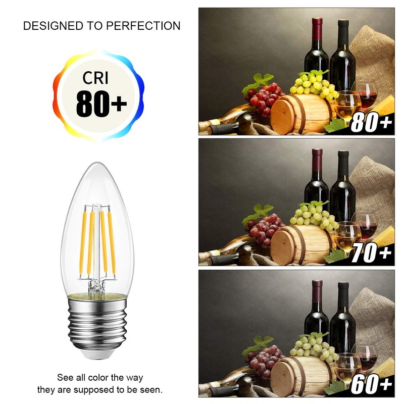 LVWIT B11 LED Filament Bulb E26 Candelabra Base 4.5W(60W Equivalent),