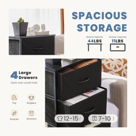 DUMOS 4 Drawers Dresser for Bedroom, Chest of Drawers, Closet Storage with 4 Drawers, Cloth Dresser Clothes Organizers Tower with Fabric Bins, Metal Frame, Wood Tabletop