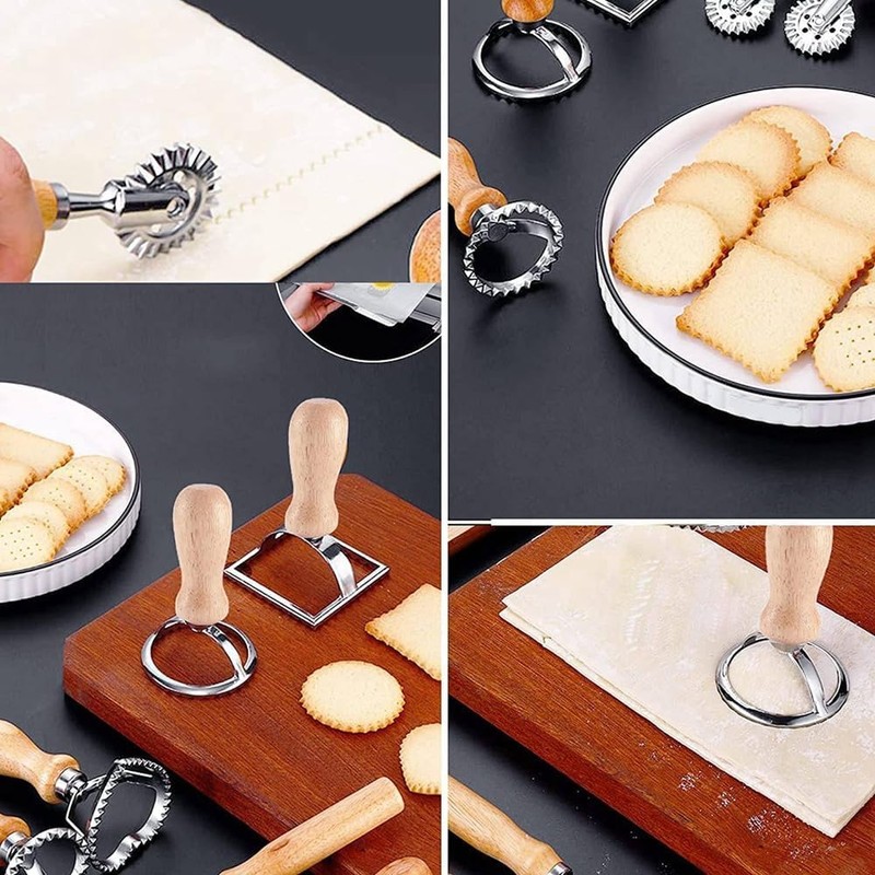 Ravioli Maker Stamp Cutter with Roller Wheel Set,for Ravioli, Pasta,