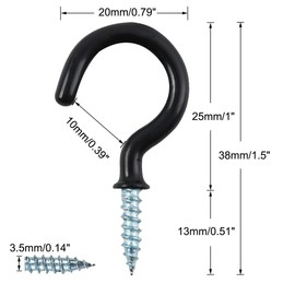 uxcell 20pcs Cup Ceiling Hooks 1 Inch Vinyl Coated Metal Screw in Holder Hooks for Home Office Plants Outdoor Lights Hanger Black