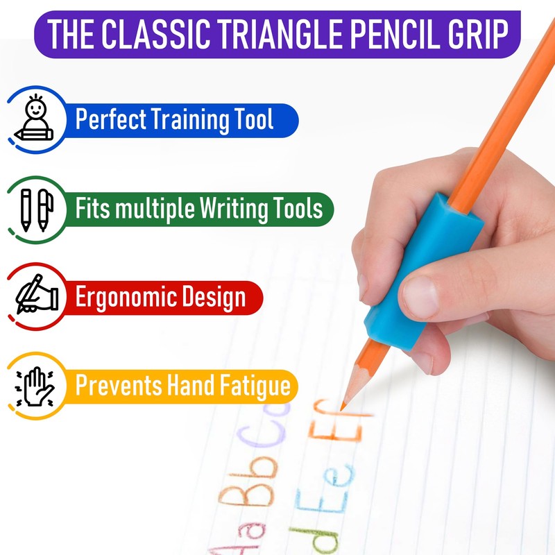 The Classics 12-Pack Triangle Pencil Grips, Assorted Bright Colors, 1.75-Inch
