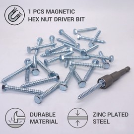 Marcopol (Pack of 80 pcs) DIN 571 Zinc Plated Steel Hexagon Wood Screws M6 x 50 mm, Coach Screws, Hex Screw, Lag Bolts, Hex Head (80, M6 x 50 mm), Silver