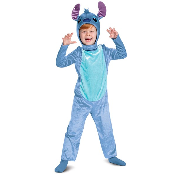 Disguise Stitch Costume for Kids, Officially Lilo and Stitch Costume Jumpsuit and Headpiece, Toddler Size Medium (3T-4T) Multicolored