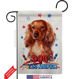 Breeze Decor Patriotic Long Hair Dachshund Garden Flag-Pack Dog Puppy Spoiled Paw Canine Fur Pet Nature Farm Animal Creature Applique House Banner Small Yard Gift Double-Sided, Made in USA