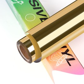 HTVRONT Gold Permanent Vinyl for Cricut - 12" x 6FT Chrome Gold Metallic Vinyl Roll - Easy to Weed & Transfer Craft Mirror Gold Adhesive Vinyl Rolls for Home Decor, Party Decoration, Mug, Window