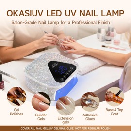 Okasiuv UV LED Nail Lamp with UV Gloves,Magnetic Metal Mirror Base Cordless Nail Dryer, Gel Polish Curing Light with 4 Timers,Touch Control Display,Auto Sensor for Professional Salon & Home