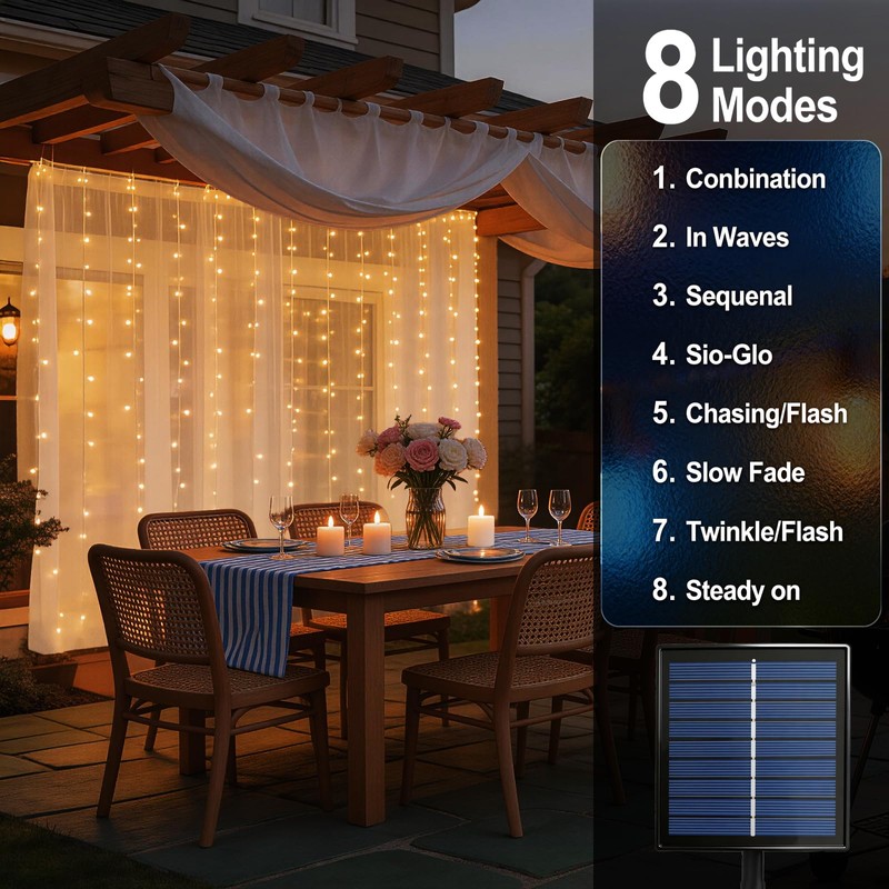 Daidasy 2 Pack Solar Curtain Light Outdoor, 20ft x 10ft,